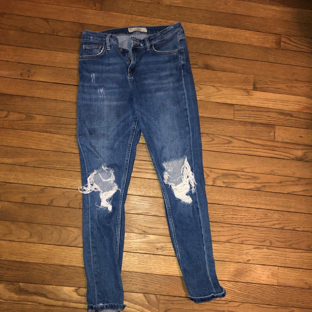 TOP SHOP blue low rise skinny jeans W26
